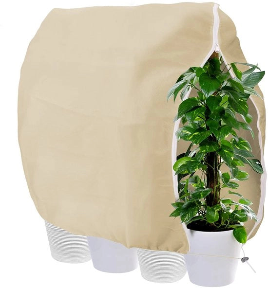Copertura invernale per piante, respirante 85 g/m² copertura per vaso di piante con chiusura e cordino per protezione dal gelo per palme da appartamento invernali beige