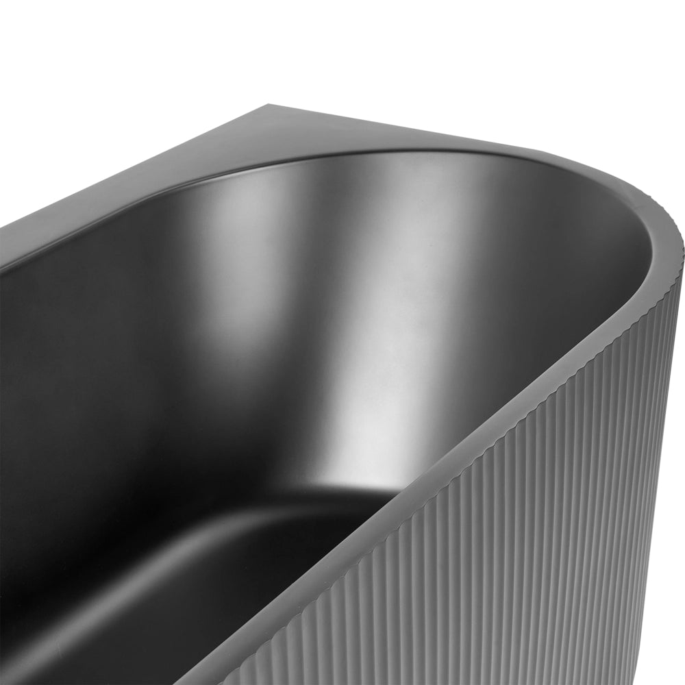 Vasca da bagno da parete ovale in acrilico nero opaco 170 x 80 cm Finitura scanalata Bagno in stile moderno