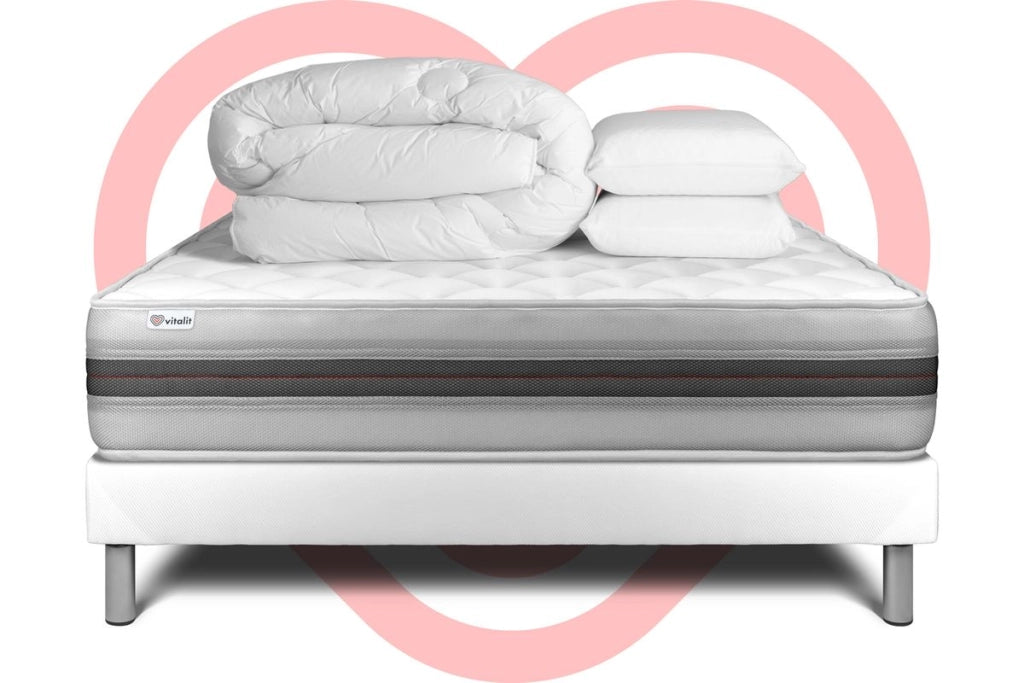 Pacchetto letto completo - Materasso 140x190cm + Box spring con doghe (kit) + 2 cuscini + Piumino - Vitalmemo Back
