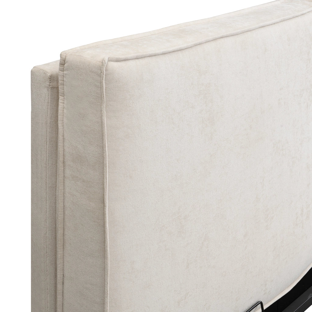 Letto imbottito matrimoniale 180 × 200 cm con testiera imbottita, rete inclusa, senza materasso, in chenille beige