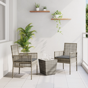 Set Bistro da Giardino 3 Pezzi con Cuscini Grigio in Polyrattan