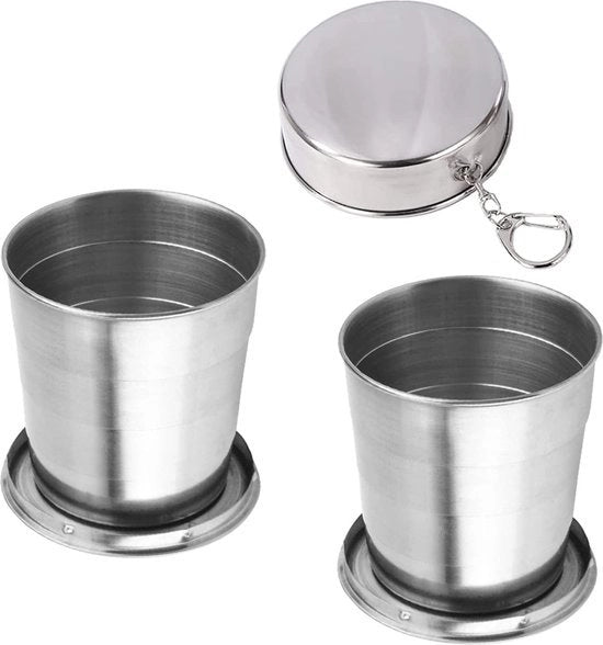 Due bicchieri da viaggio pieghevoli con chiusura a chiave, bicchiere da campeggio pieghevole in acciaio inossidabile, 250 ml