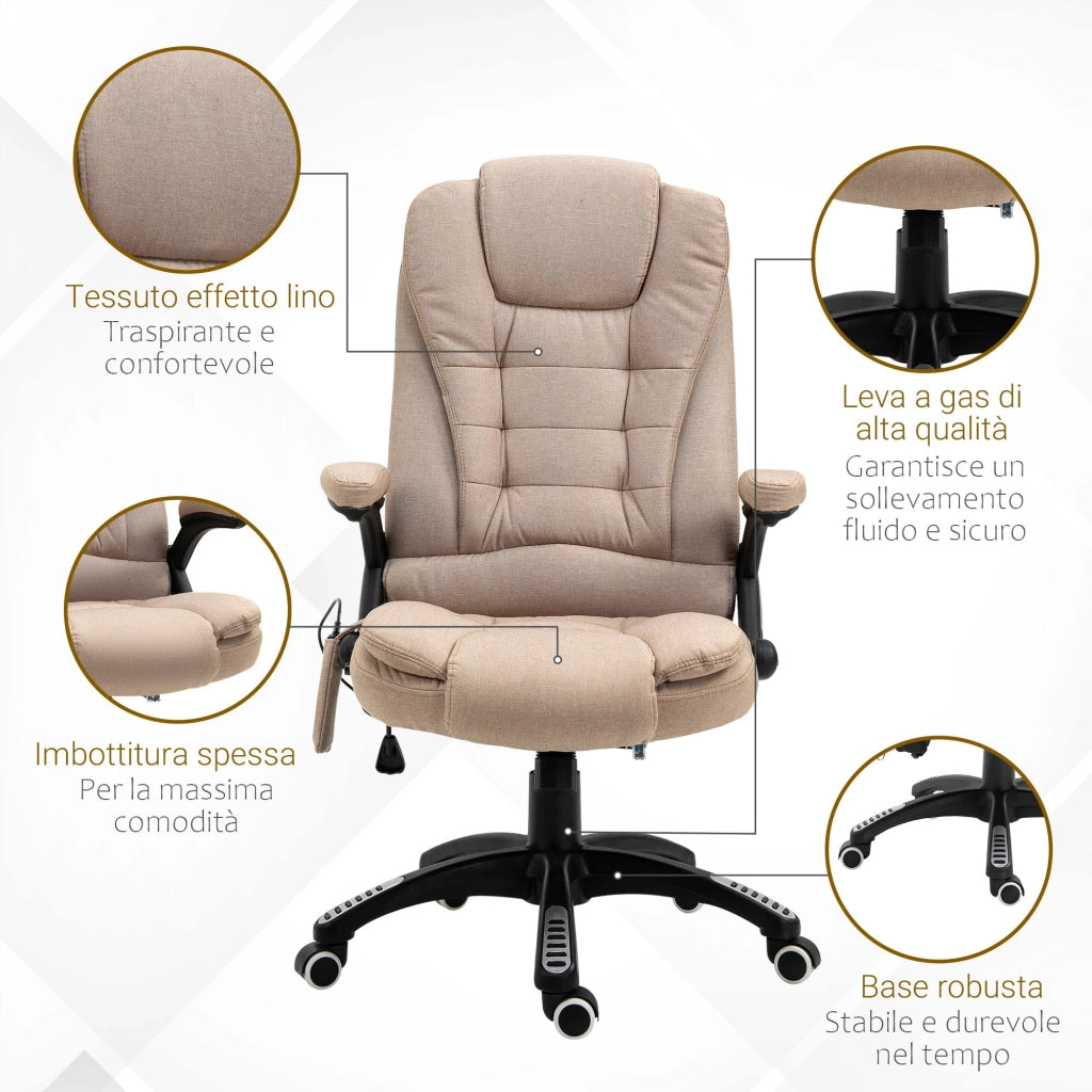 Sedia Poltrona da Ufficio Presidenziale Massaggiante in Tessuto Beige