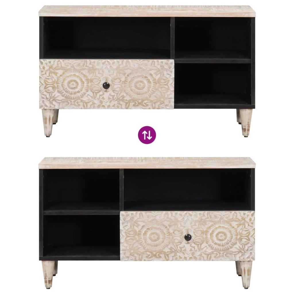 Mobile TV-Credenza per TV Bianco 80 x 33,5 x 46 cm Legno di mango massello