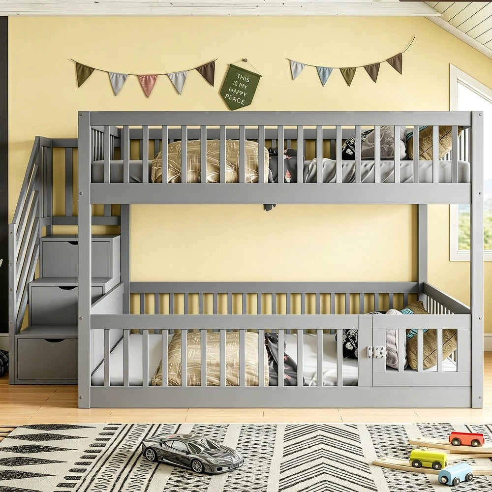 Letto a Castello 140x200 con Cassetti e Scala ¨C Xylo ¨C Grigio, Legno