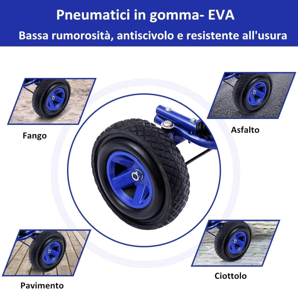 Go Kart a Pedali per Bambini, con Sedile Regolabile e Freno a Mano, Go Kart Veicolo per Bambini 3-8 Anni, Portata Massima 30 kg (Blu)