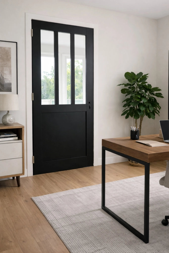 Blocco porta officina vetro trasparente rivestito nero H204 x L73 Spinta a destra