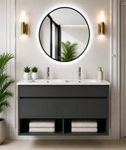 Mobile bagno sospeso con lavabo extrapiano ORIGENBATH NEBARI senza specchio 120x45 cm doppio lavabo grafite
