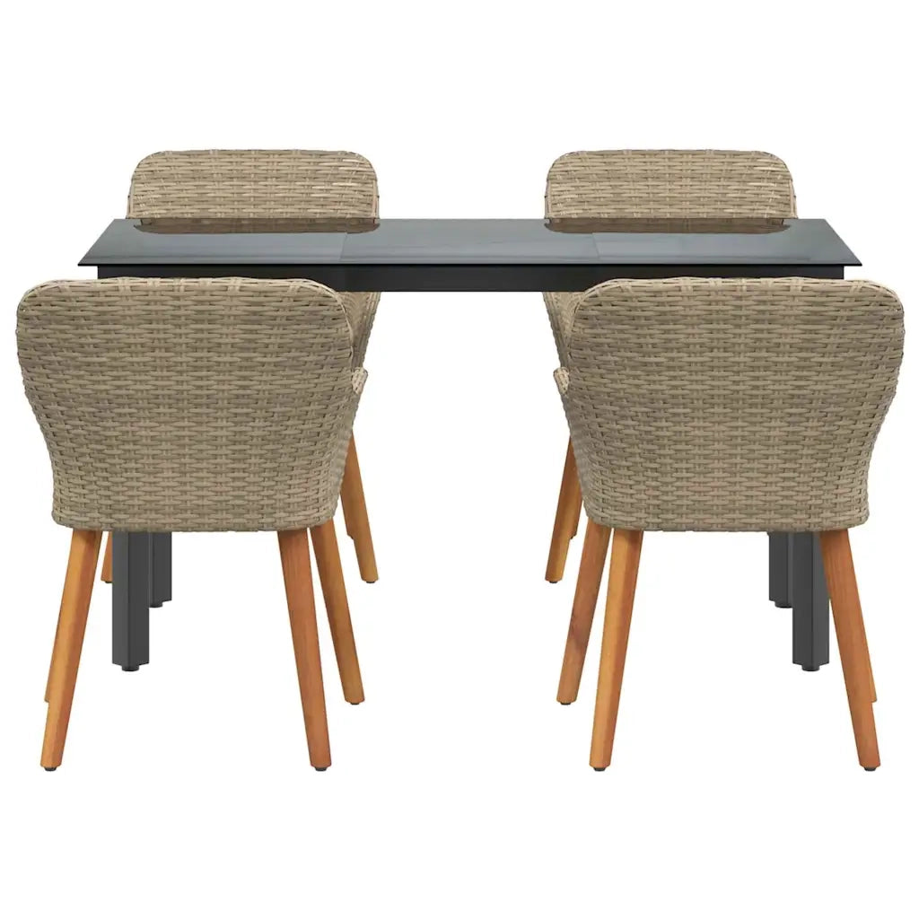 Set da Pranzo per Giardino con cuscino 5 pcs Beige polyrattan