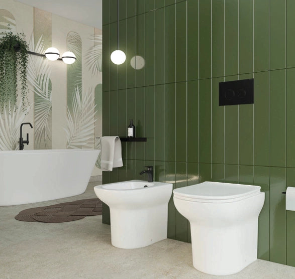 Sanitari filomuro serie AMBROSIA: vaso, bidet, copriwater soft-close - Bianco Lucido