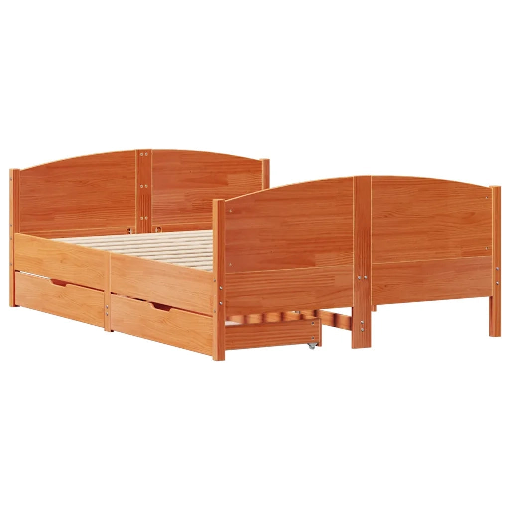 Letto matrimoniale | Letto per adulti | Giroletto senza Materasso Marrone Cera 140x200cm Massello Pino
