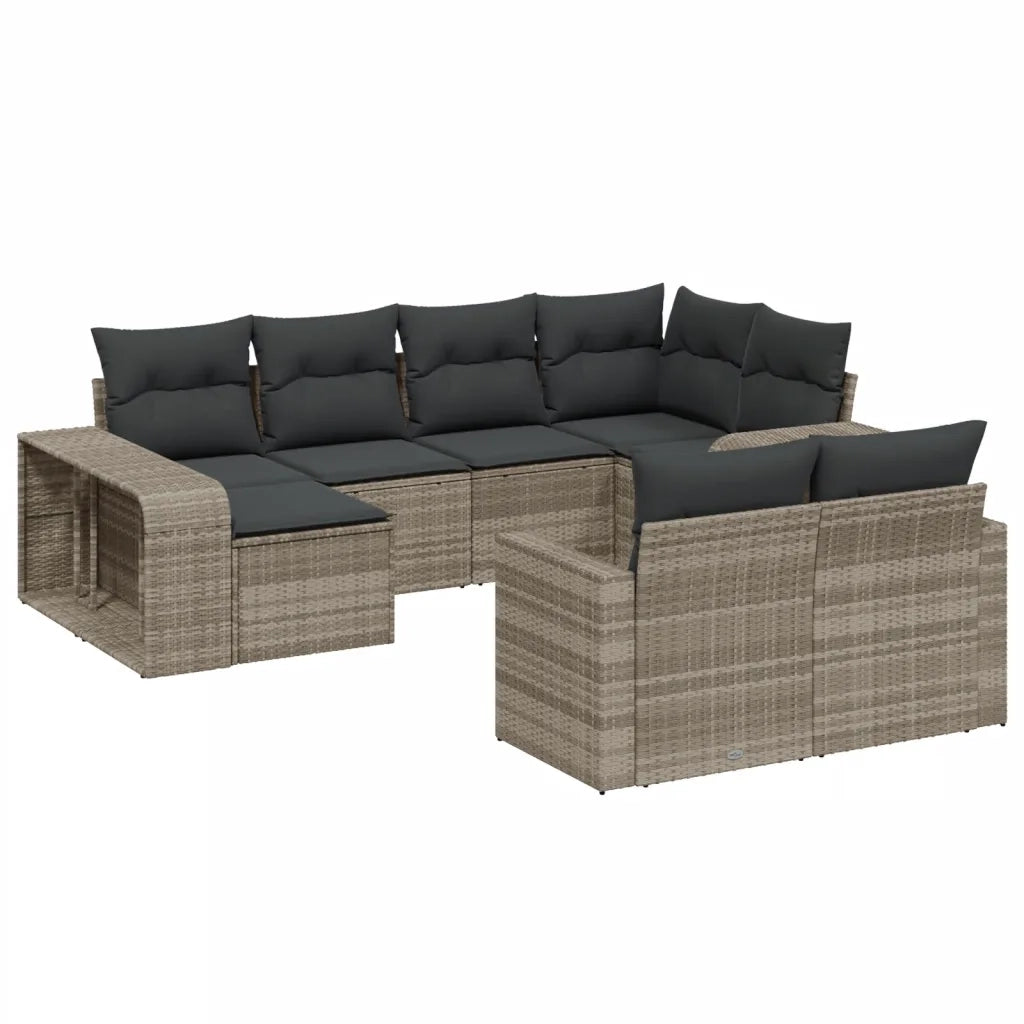 Set Divano Giardino 10 pz con Cuscini Grigio Chiaro Polyrattan
