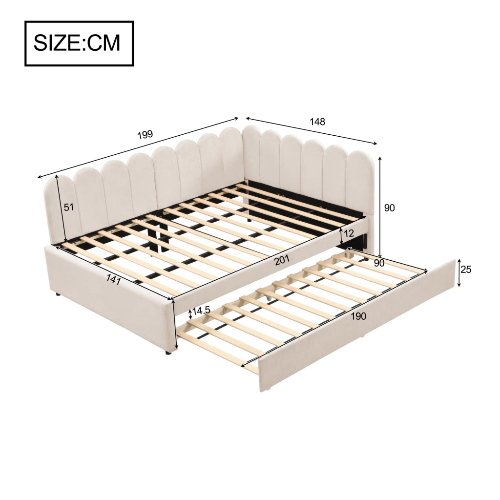 LETTO SOFA L 140x200 cm in velluto beige con letto estraibile