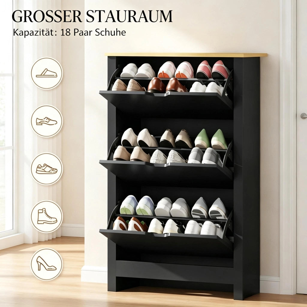 ARMADIO PORTA SCARPE 72x26x112 cm Bianco/nero in pannello truciolare E1