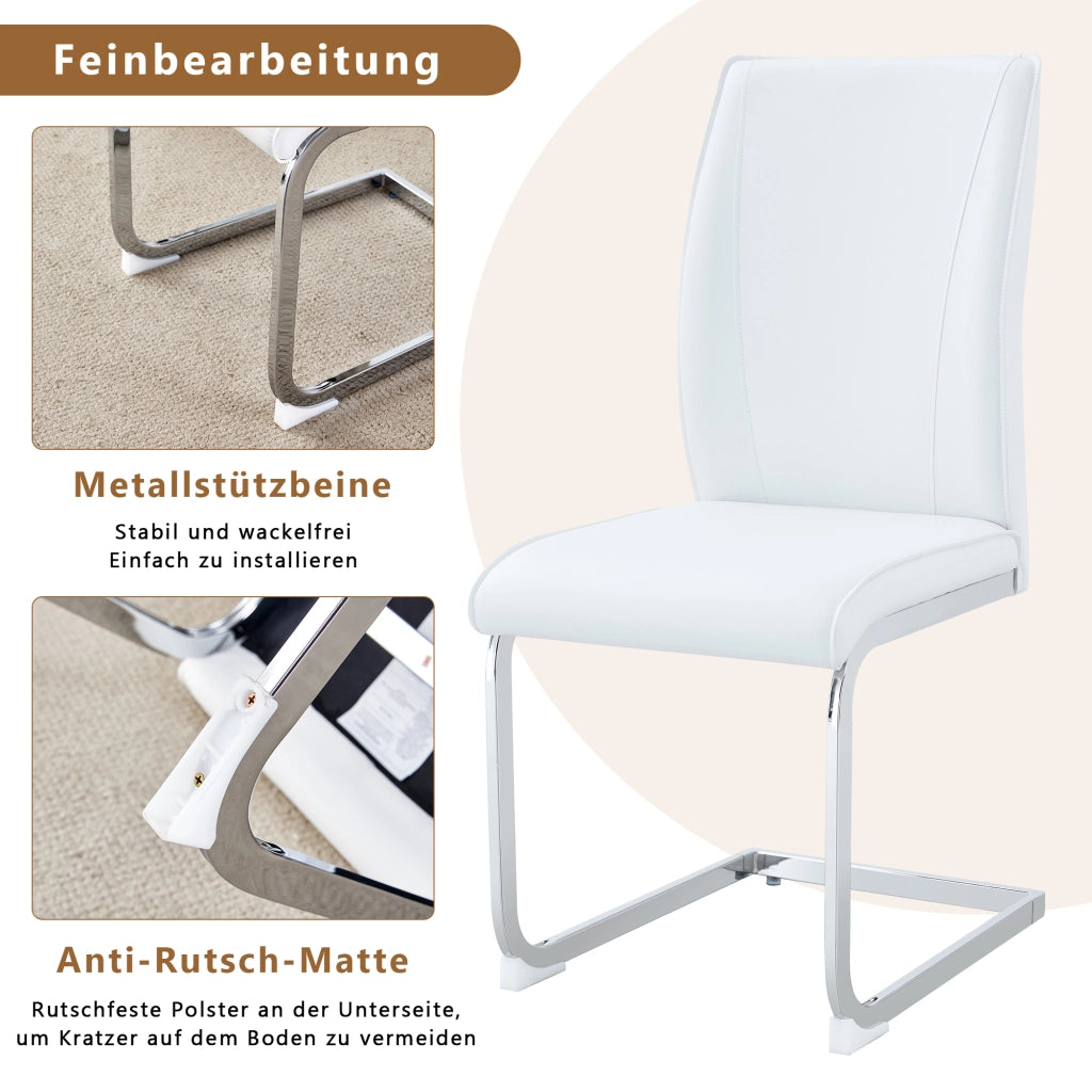 Sedia da pranzo con Schienale Ergonomico e Piedini Antiscivolo in Metallo e PU Bianco Argento