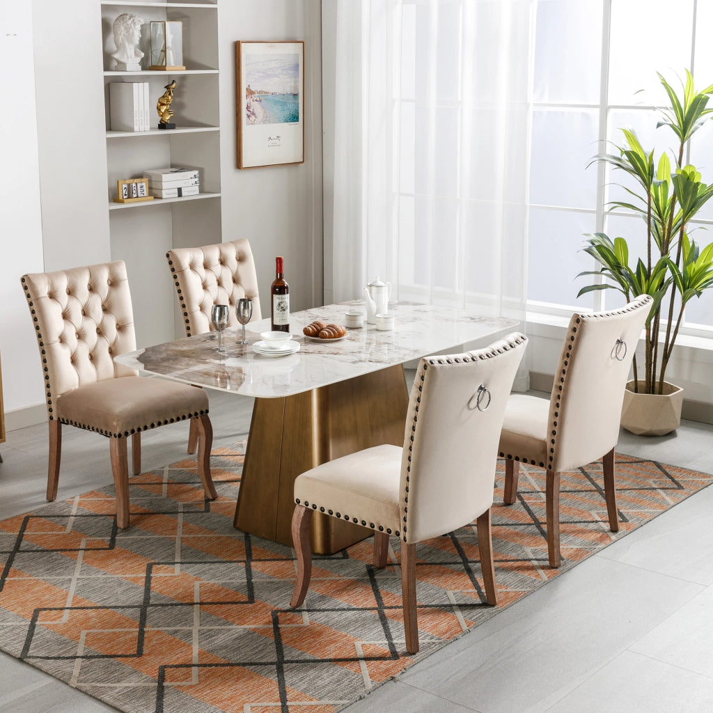 Sedia da Pranzo Imbottita in Velluto con Gambe in Legno Massello ¨C MINIMAL ¨C Cammello Chiaro, set 4 pezzi