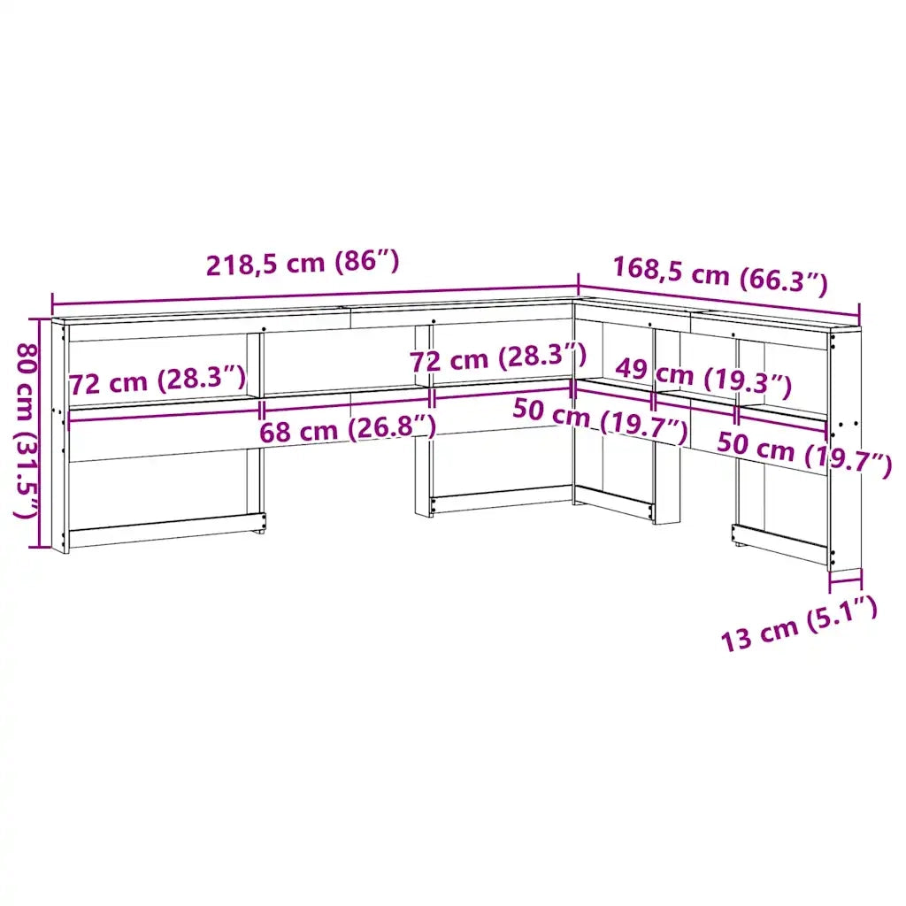Testiera libreria a L-Testata contenitore Bianca 150 cm in Legno Massello di Pino