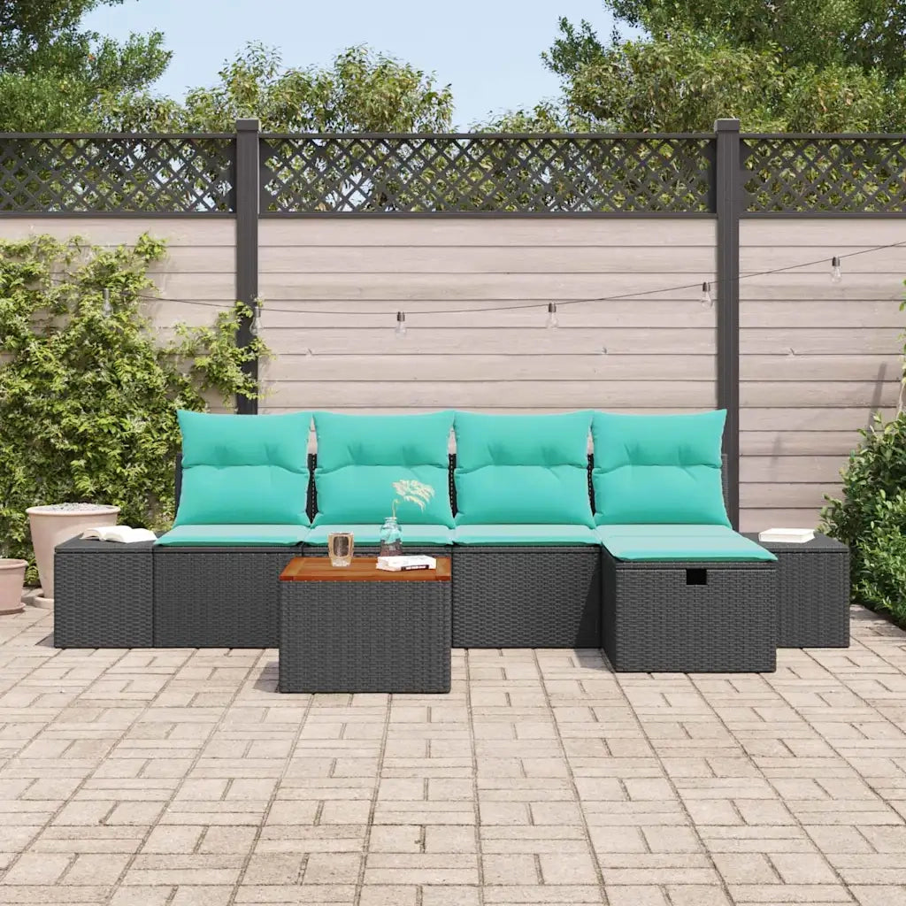 Set Divano da Giardino 6 pz Nero Poly Rattan 3360924
