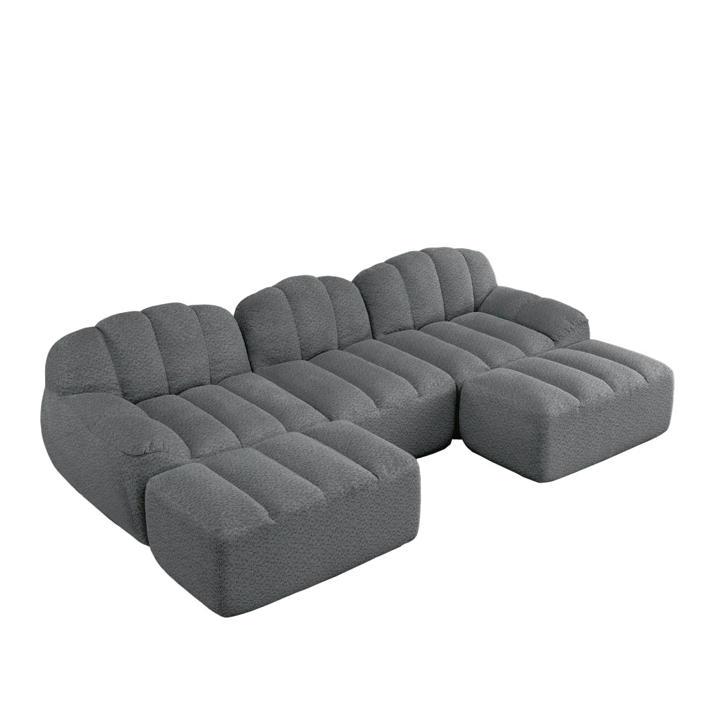 Divano Modulare U 3 Posti con 2 Ottoman ¨C Xylo ¨C Tessuto Grigio, Morbido