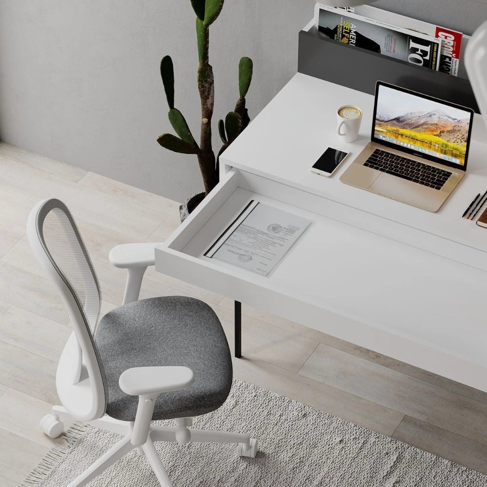 Scrivania con Cassetto 101x60x110 cm in MDF Leila Bianco e Antracite