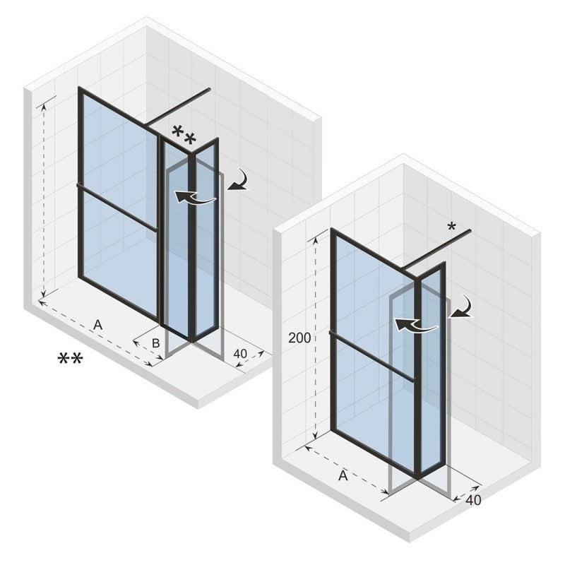 Parete doccia walk-in LUCID 402 SWING RIHO 90x40x200 cm