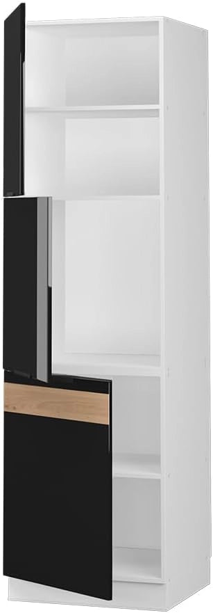 Mobile per forno da incasso Fame-Line, Rovere nero lucido, 60 cm, per la combinazione con altri moduli della serie Fame-Line