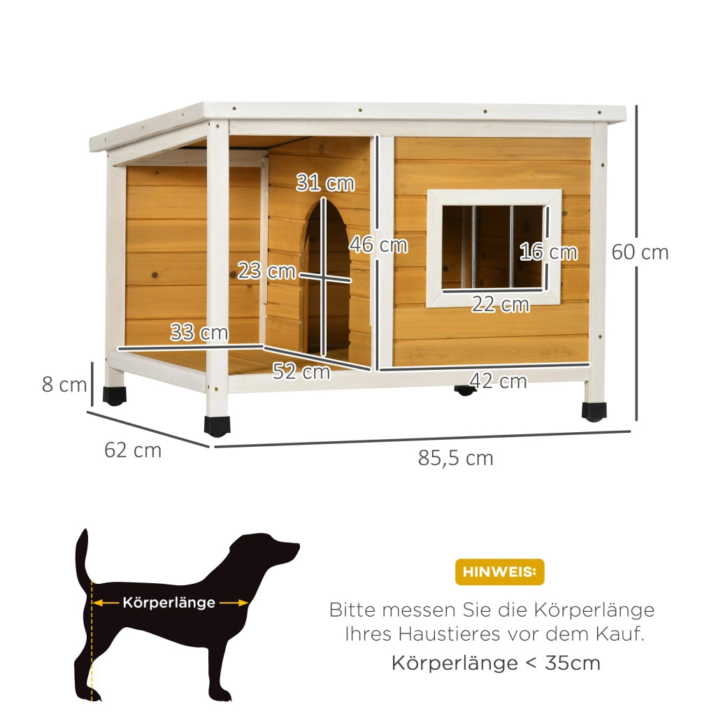 Casetta da giardino con veranda coperta tetto apribile finestra e piedi regolabili in legno arancione 85,5 × 62 × 60 cm