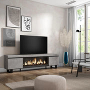 Mobile TV, Soggiorno, 208x35x57cm, Per TV fino a 80", Camino elettrico XXL, Design industriale, grigio cemento RF3211