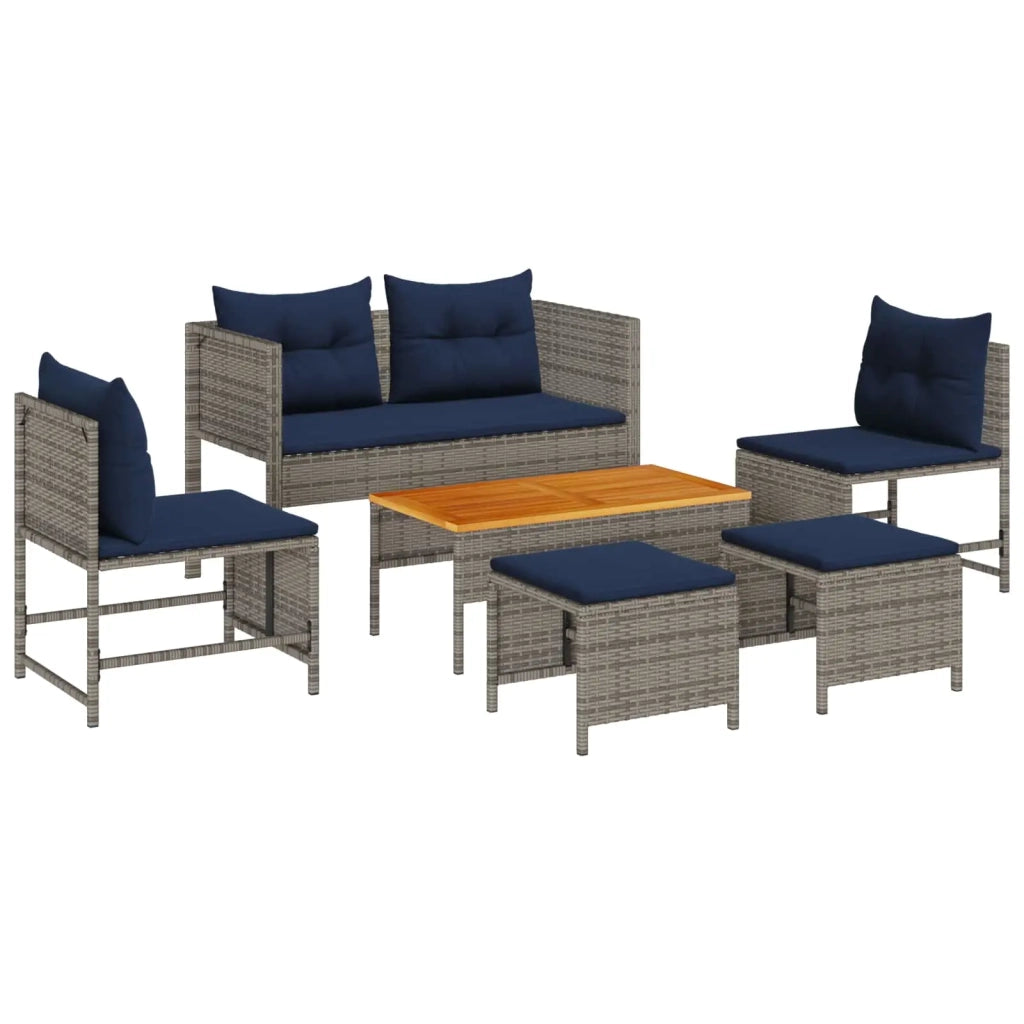 Set Divano da Giardino 6 pcs Grigio e Blu Navy polyrattan 4104706