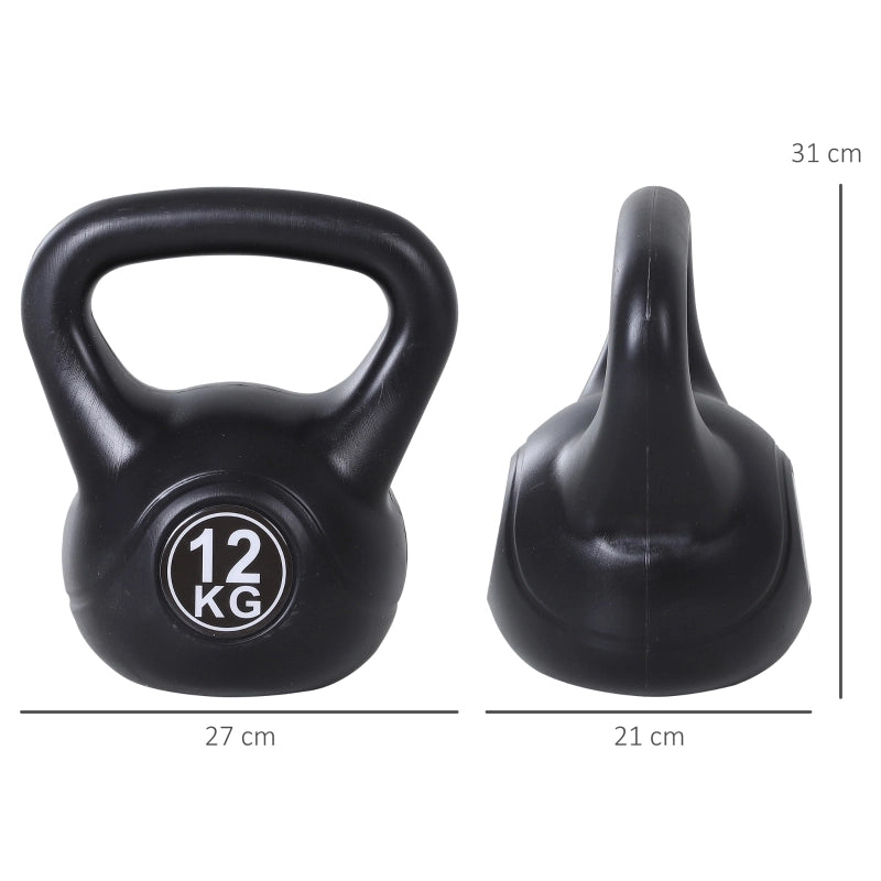 Kettlebell, bilanciere da 12 kg riempito di sabbia, per principianti, nero