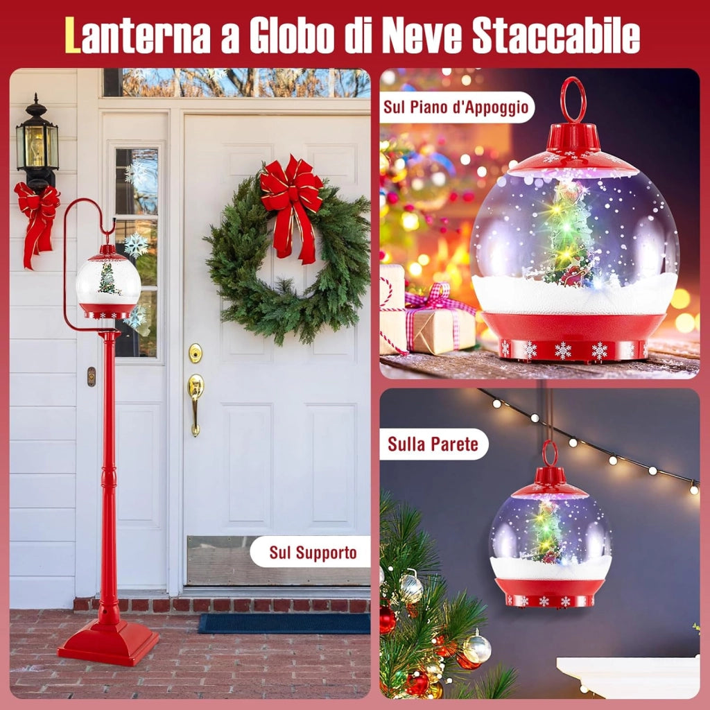 150 CM Lampione Natalizio Musicale, Lampada Festiva con Lanterna a Globo di Neve Attivata dal Suono, Albero di Natale, Babbo Natale, Soldato e Scatole Regalo (Modello 1)