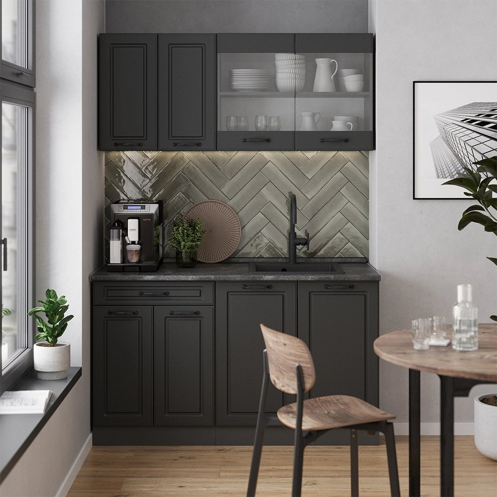 Vicco Cucina monoblocco Casa di campagna antracite/antracite 140 cm , PL Rovere