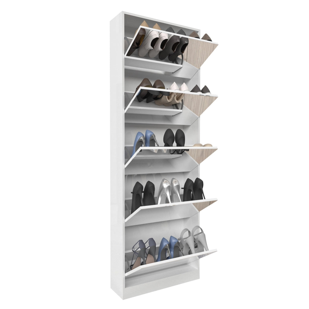 Scarpiera ultrassottile con specchio a figura intera 185 cm in MDF; bianca