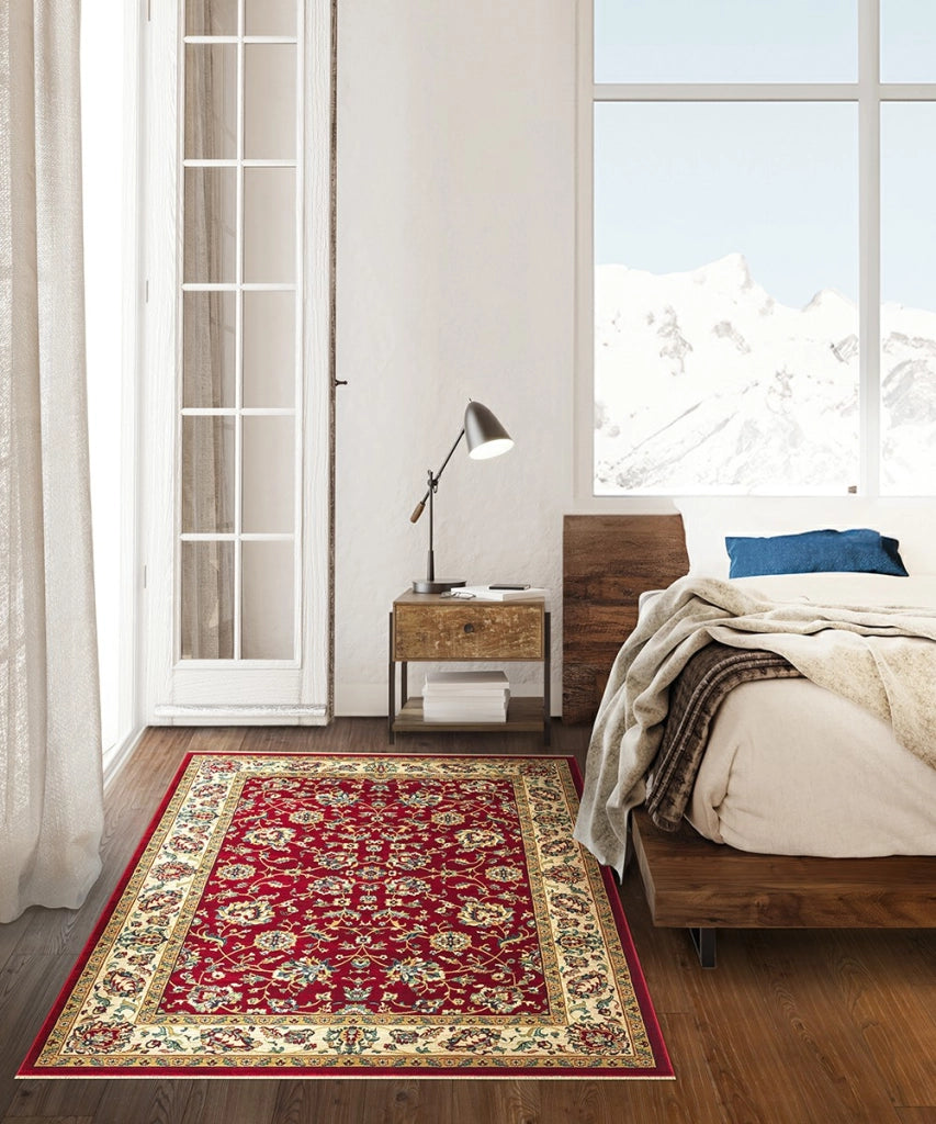 Tappeto KAZAKH 1517 rosso e beige cm.140x200 stile orientale persiano alta qualità con effetto lucente