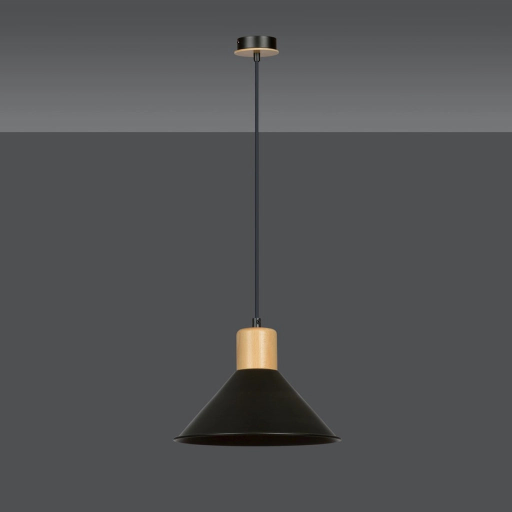 Lampada a sospensione ROWEN in acciaio nero e legno