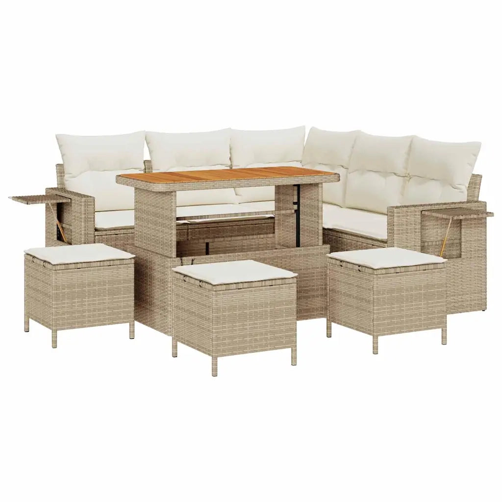 Set Divano da Giardino con cuscino 9 pcs Beige polyrattan