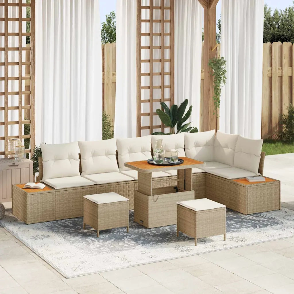 Set Divano da Giardino con cuscino 9 pcs Beige Poly Rattan 3364886