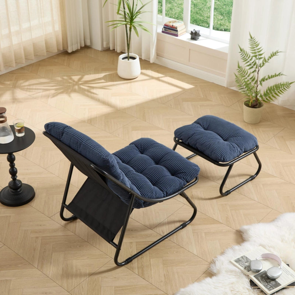 Sdraio, sedia da relax, con poggiapiedi, senza braccioli, blu