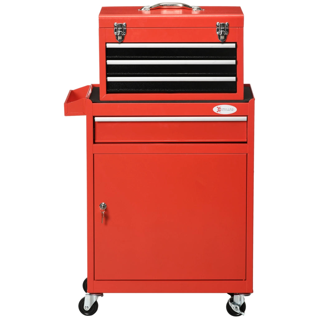Carrello Attrezzi 2 in 1 con Cassetta e Armadietto ¨C Zephmum ¨C Acciaio Rosso