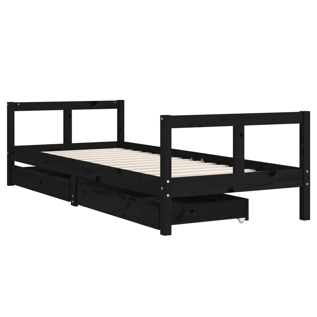 Giroletto Bambini | Letto Infantile | Lettino con Cassetti Nero 80x200cm Massello di Pino