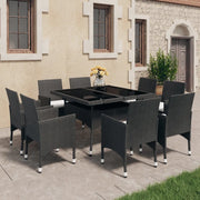 Set Mobili da Pranzo per Giardino 9 pz Polyrattan e Vetro Nero  cod mxl 37914