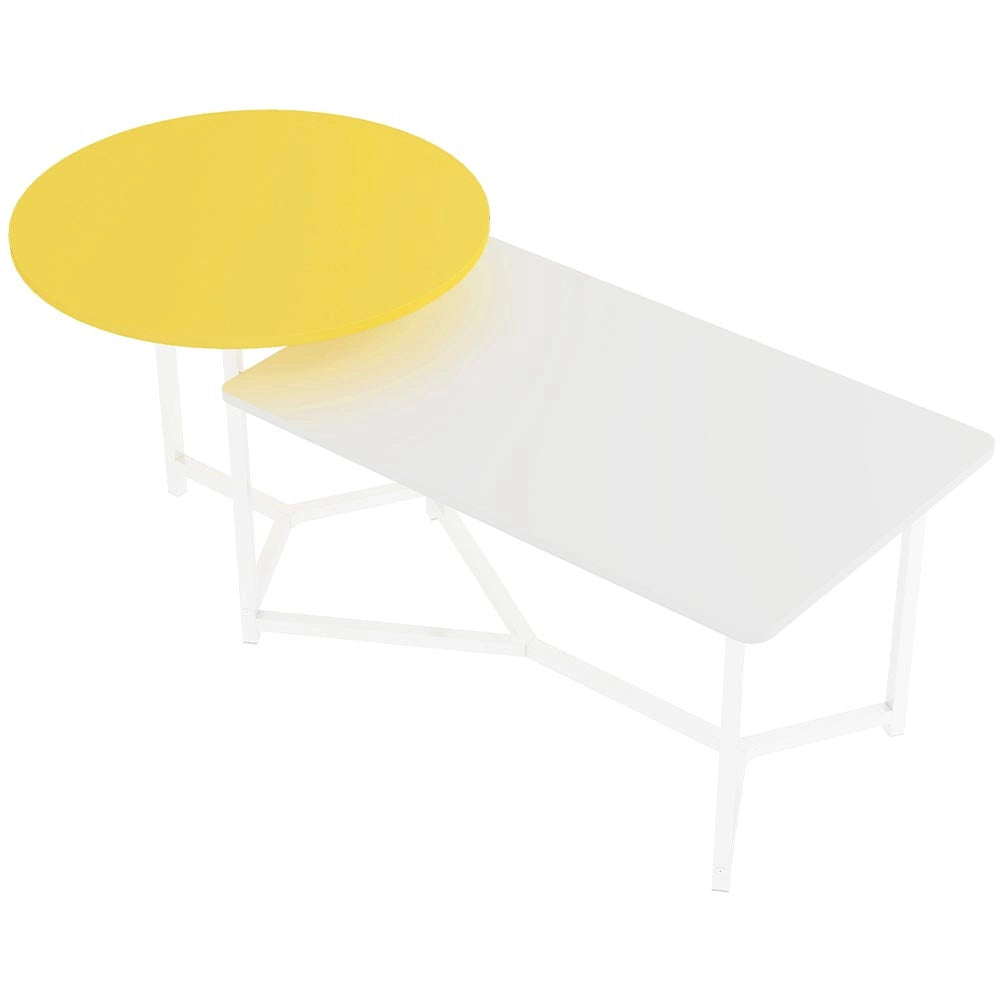 Tavolino Basso da Caffè 2 Ripiani Design Luxury Tavolo Salotto Bianco e Giallo