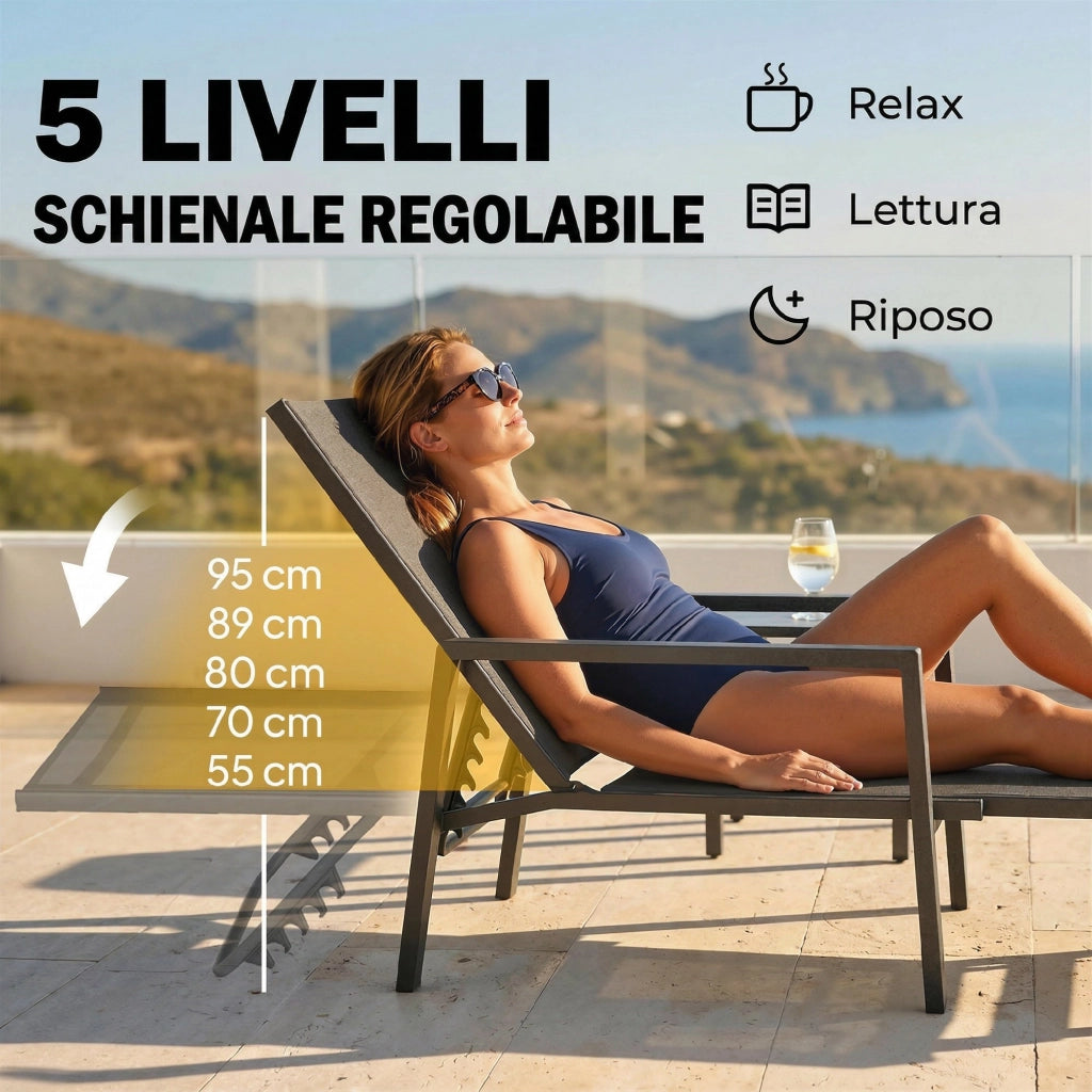 Sdraio Reclinabile 5 Posizioni, Poggiapiedi Retrattile, Ideale Per Giardino