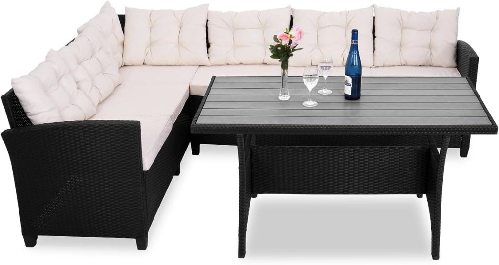 ® Lounge Angolare Divano in Polyrattan Tavolo Pranzo WPC Salottino Esterno Mobili Giardino Terrazza Outdoor