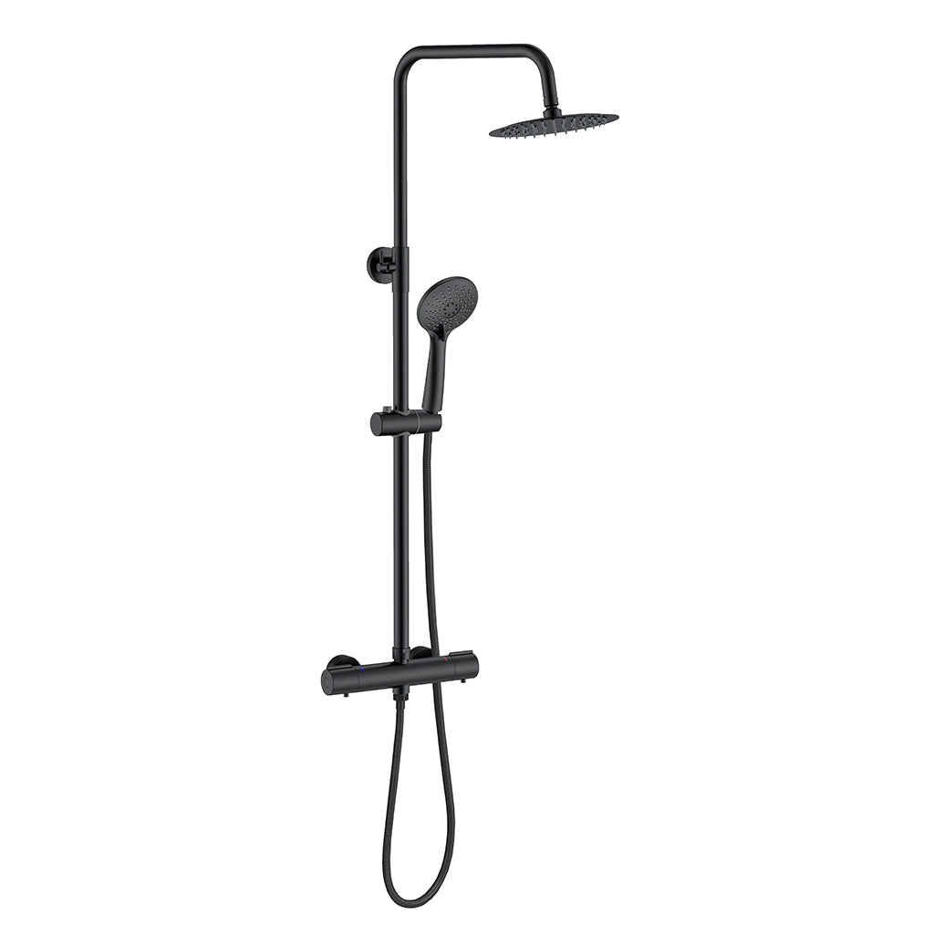 Colonna Doccia Nero AICA ITALY Colonna Doccia Idromassaggio con Soffione Tondo da 20cm in Acciaio Inox