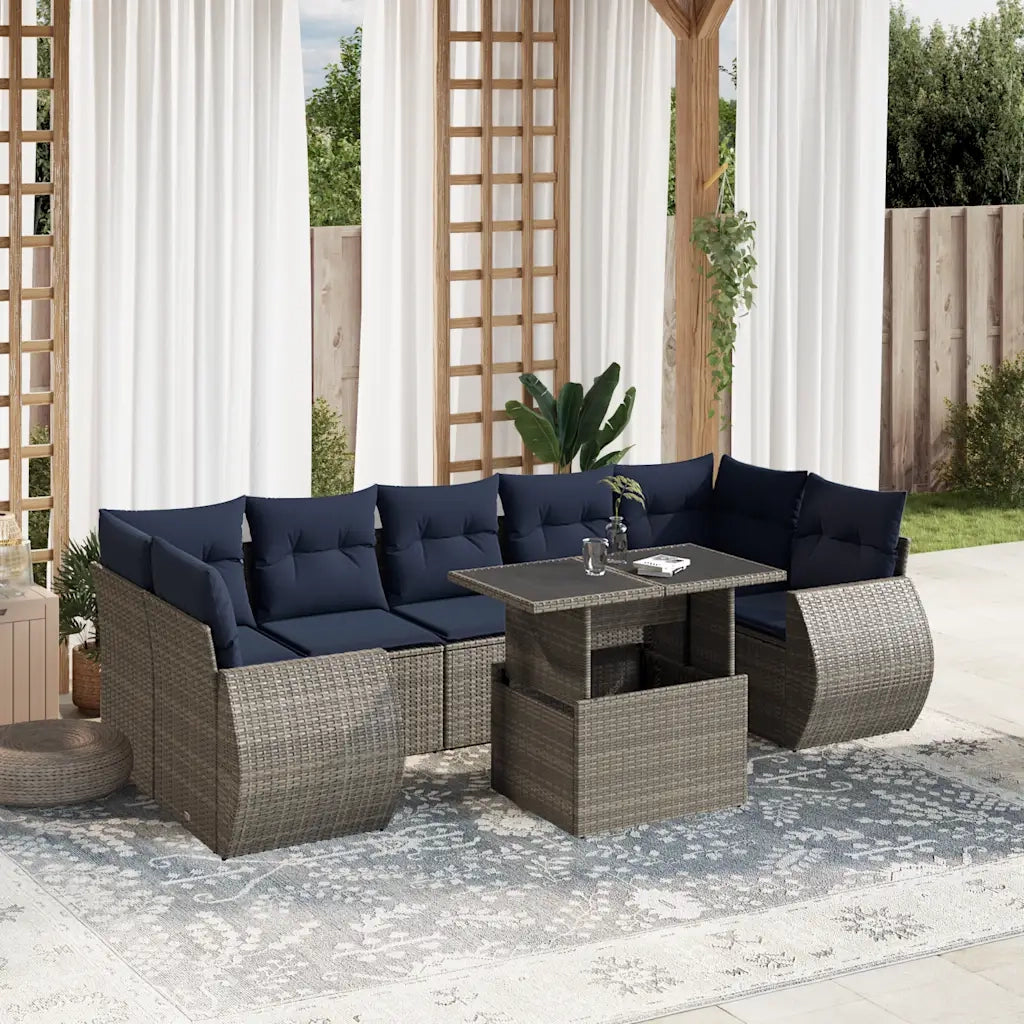 Set Divani da Giardino 8 pz con Cuscini Grigio in Polyrattan 3268411
