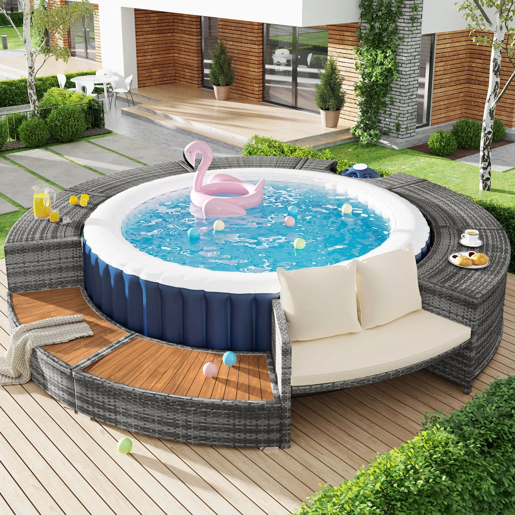 Set Lounge da Giardino con Divano Rotondo - Zephmum - Piedi Regolabili, Cuscini Inclusi