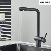 FELICE| Rubinetto da cucina estraibile Premium in acciaio inox nero opaco | Miscelatore canna dritta | Rubinetto gastro alta pressione 360° 2 attacchi