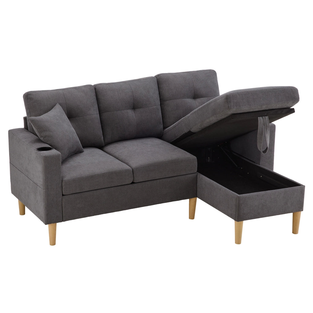 Divano angolare 3 posti con chaise longue e contenitore grigio scuro