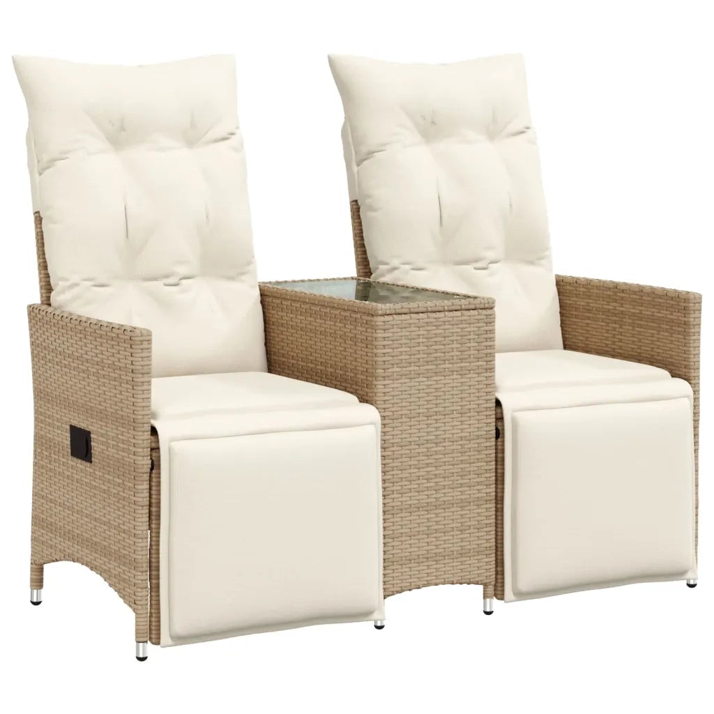 Divano Giardino Reclinabile 2 Posti Tavolino-Sofa da Giardino-Divanetto da esterno Beige Polyrattan 230713